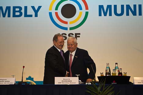 ISSF President Olegario Vazquez Raña and Secretary General Horst G. Schreiber re-elected by acclamation