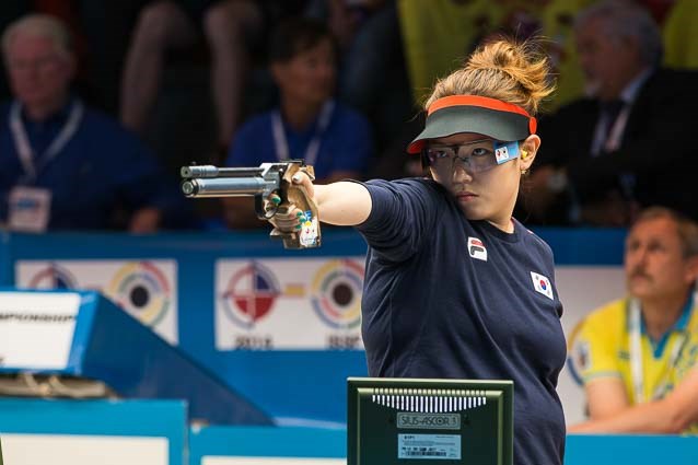 Republic of Korea's Jung beat 2004 Olympic Champion Kostevych to win Air Pistol Women title