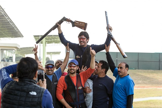 Abdulrahman Al Faihan collects the Trap Men Gold medal in New Delhi