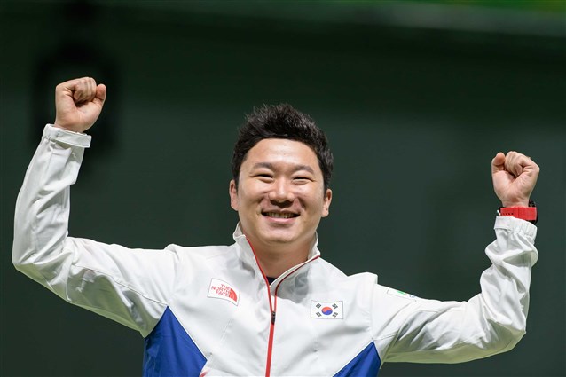 Jin Jongoh (KOR) makes history winning his 3rd 50m Pistol Olympic Gold back to back 