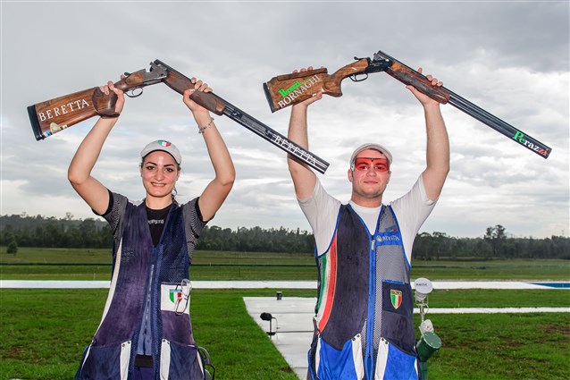 Erica Sessa and Teo Petroni bring Italy atop the Trap Mixed Team podium